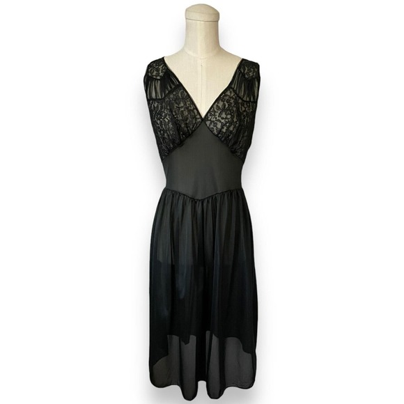 Vintage Rogers Runproof Black Lace Lingerie Slip Dress Goth Fairy Whimsygoth 34 - Picture 2 of 6
